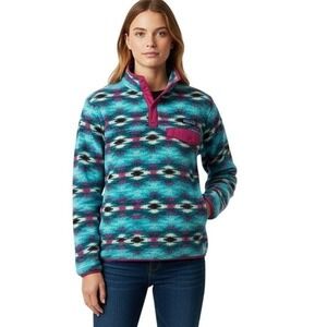 Patagonia Synchilla Pullover Womens M Teal Aztec Fleece Snap-T Pattern Outdoors